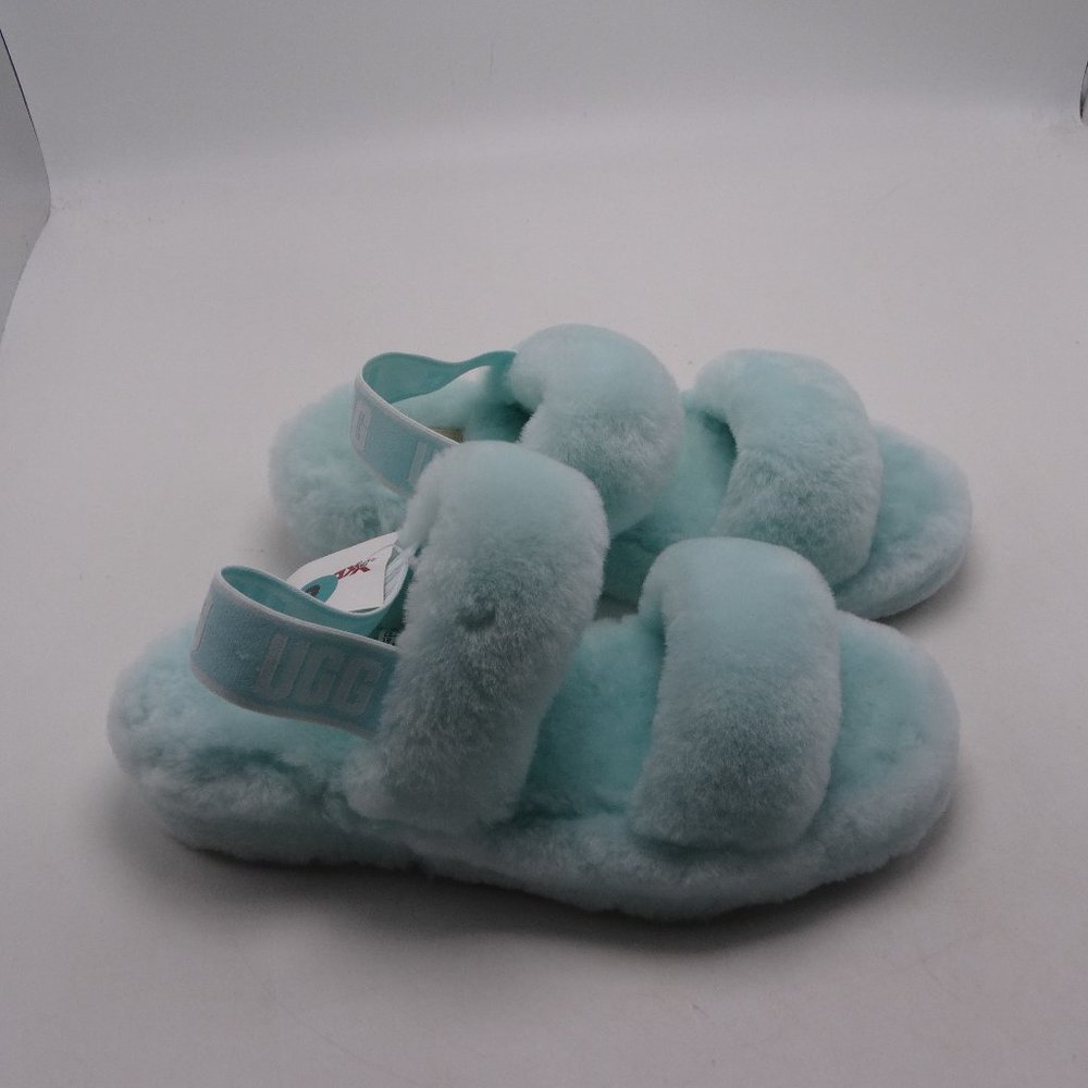 Ugg Fluff Slipper with Logo Elastic Strap Size 8 New without Box